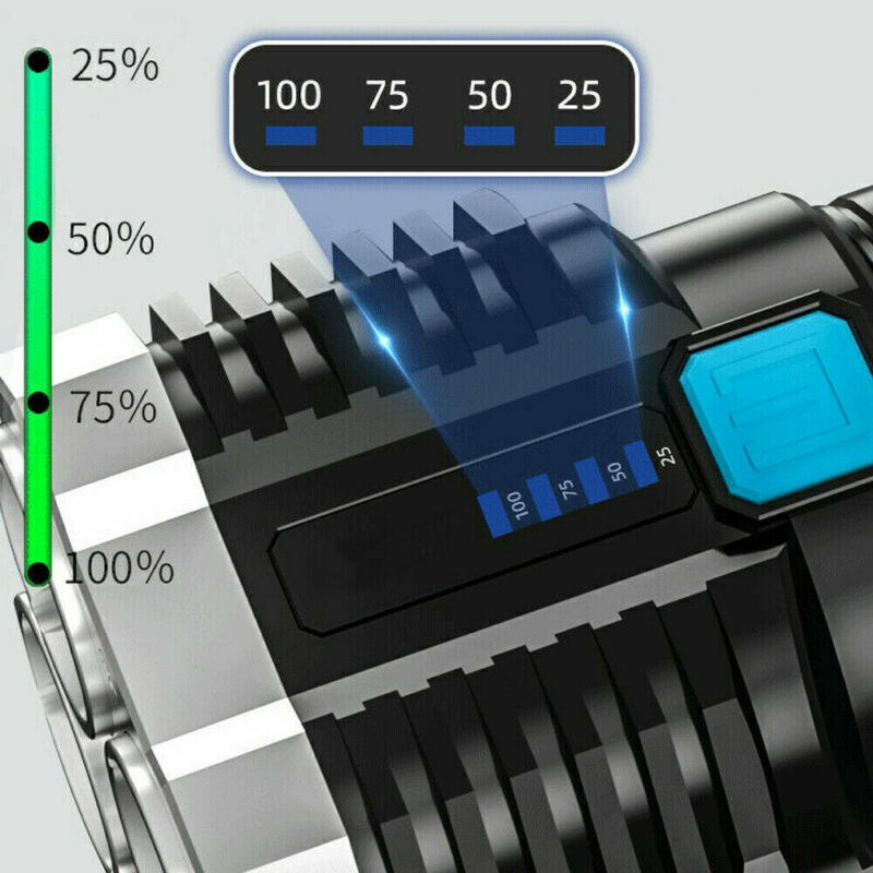 POWERFUL Tactical Quad-Core Super Bright Torch LED Flashlight USB Rechargeable Camping