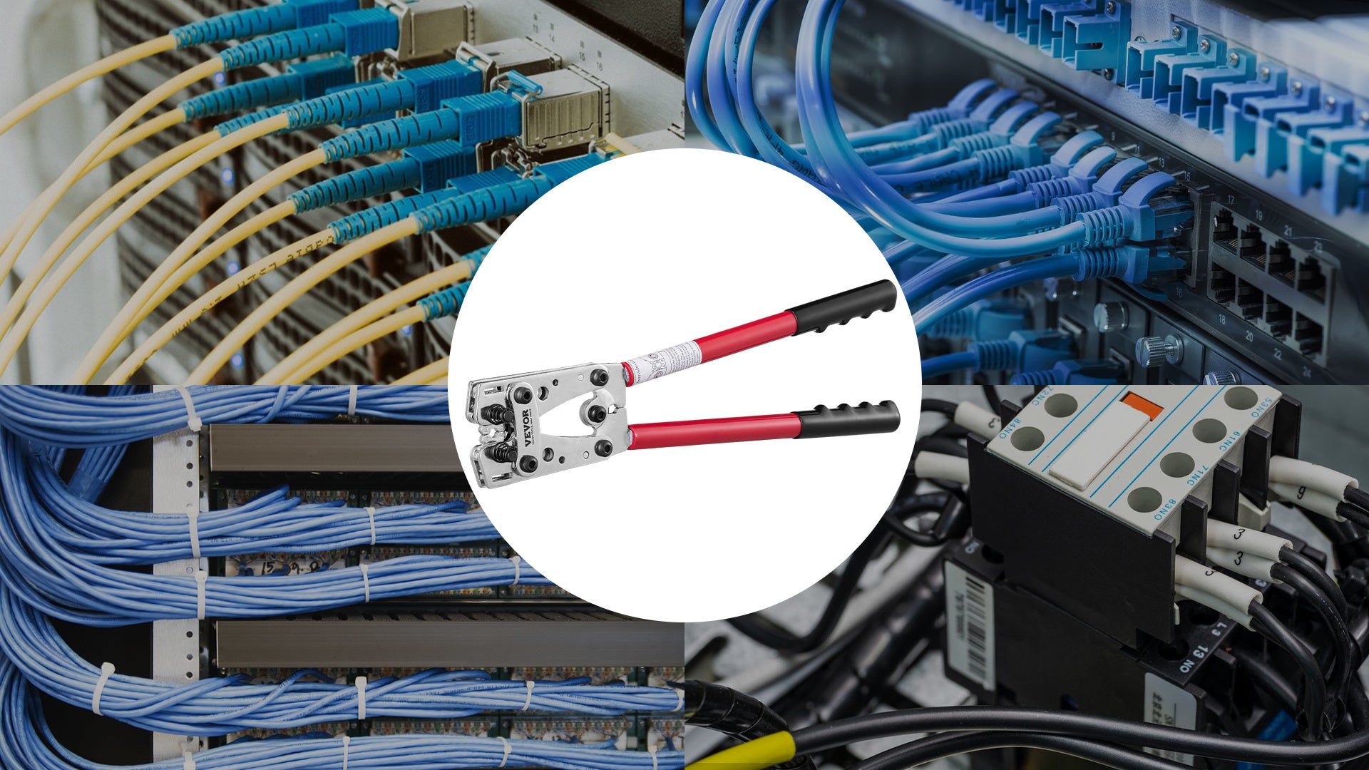 VEVOR Crimping Tool, AWG Copper And Aluminum Terminal Battery Lug Crimper, 6 Wire Sizes Crimping Die, With A Cutting Pliers, Gloves, 95pcs Copper Ring Connectors, And 100pcs Heat Shrink Tubes